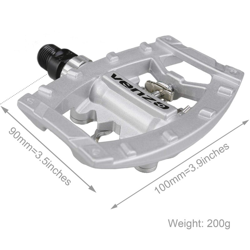 Venzo Dual Function Platform Multi-Use Compatible with Shimano SPD Mountain Bike Bicycle Sealed Clipless Pedals - Dual Platform Multi-Purpose - Great for Touring, Road, Trekking Bikes - Silver - Image 3